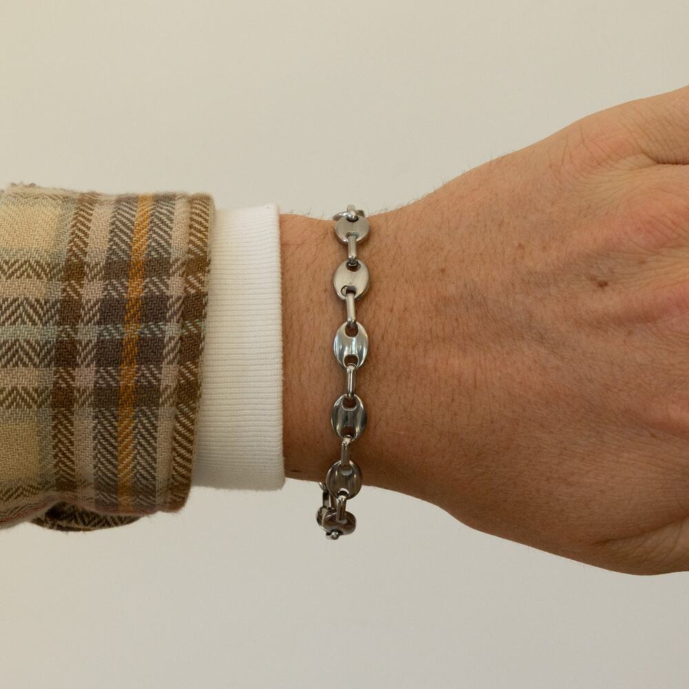 Silver Stainless Steel Oval Link Bracelet